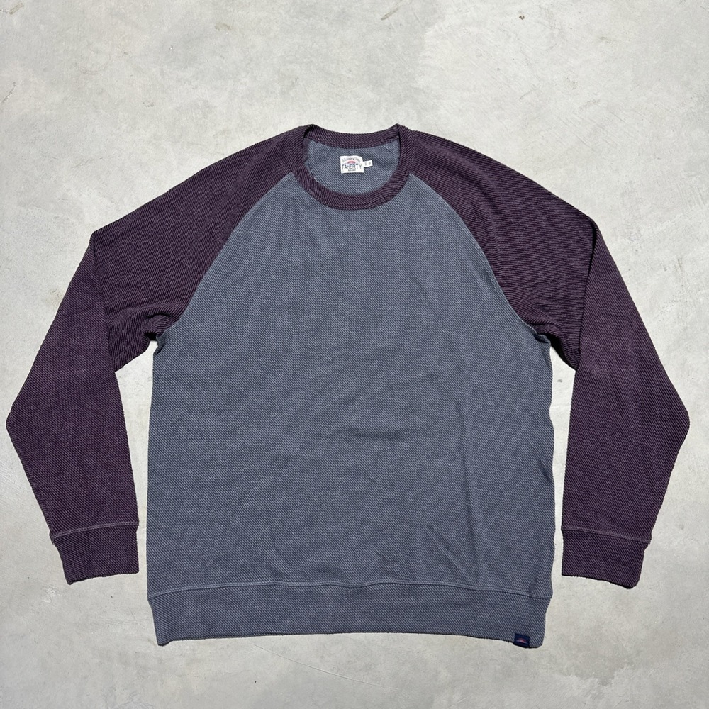 Faherty Legend Sweater Crew Men's SZ XL Gray Twill Raglan Pullover Soft Preppy